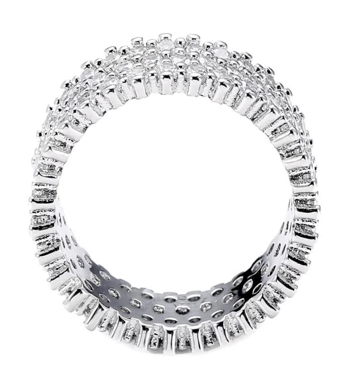 Rhodium Plated Wide 3 Row Eternity Ring Band W/ Cz Stones By Matashi 5 Rhodium Plated Wide 3 Row Eternity Ring Band W/ Cz Stones By Matashi - Image 3