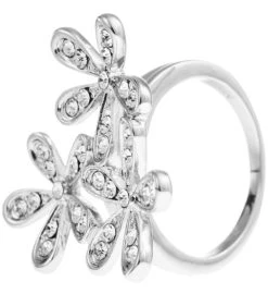 Rhodium Plated Ring /w Flower Bouquet Design & Crystals By Matashi -Gift Promotion Store mk016736x