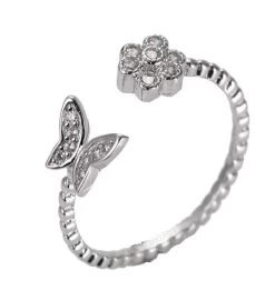 Matashi Rhodium Plated Flower Butterfly Zircon Open Ring For Women -Gift Promotion Store mk016766alt view2c