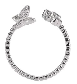 Matashi Rhodium Plated Flower Butterfly Zircon Open Ring For Women -Gift Promotion Store mk016766alt viewc