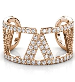Matashi Rose Gold Plated Women’s Open Back V Ring W Clear Crystals -Gift Promotion Store mk016786alt view2c