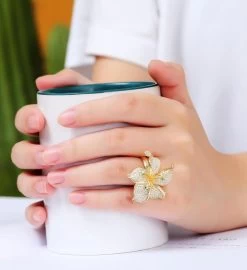 Matashi Flower Ring For Women Cubic Zirconium Gold-plated W Crystals -Gift Promotion Store mk016797alt view3c