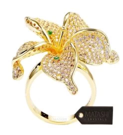 Matashi Flower Ring For Women Cubic Zirconium Gold-plated W Crystals -Gift Promotion Store mk016797alt viewc