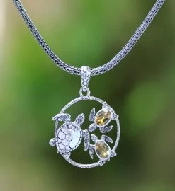 Novica Sea Turtle Family Citrine Pendant Necklace -Gift Promotion Store mk016973alt view2c