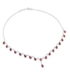 Novica Scarlet Droplets Garnet Waterfall Necklace