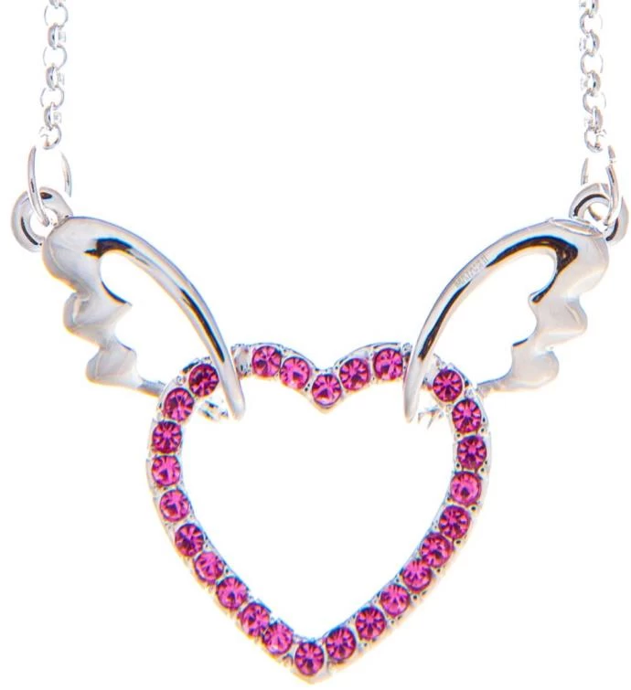 Rhodium Plated Necklace W/ Winged Heart W/ 16" Chain By Matashi 4 Rhodium Plated Necklace W/ Winged Heart W/ 16" Chain By Matashi - Image 2