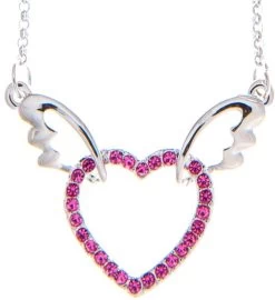 Rhodium Plated Necklace W/ Winged Heart W/ 16" Chain By Matashi 13 Rhodium Plated Necklace W/ Winged Heart W/ 16" Chain By Matashi -Gift Promotion Store mk016989x 2