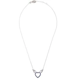 Rhodium Plated Necklace W/ Winged Heart W/ 16" Chain By Matashi 11 Rhodium Plated Necklace W/ Winged Heart W/ 16" Chain By Matashi -Gift Promotion Store mk016993alt view2c