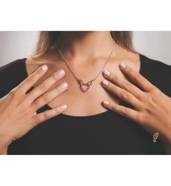 Rhodium Plated Necklace W/ Winged Heart W/ 16" Chain By Matashi 12 Rhodium Plated Necklace W/ Winged Heart W/ 16" Chain By Matashi -Gift Promotion Store mk016993alt view3c