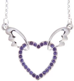 Rhodium Plated Necklace W/ Winged Heart W/ 16" Chain By Matashi 10 Rhodium Plated Necklace W/ Winged Heart W/ 16" Chain By Matashi -Gift Promotion Store mk016993alt viewc