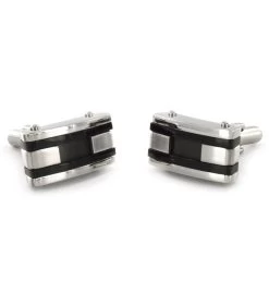 Men's Stainless Steel Black Inlay And Black Racing Striped Cuff Links -Gift Promotion Store mk017002x 1