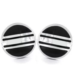 Men's Striped Black And Polished Round Cuff Links -Gift Promotion Store mk017003x 1