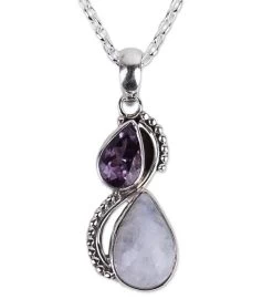 Novica Two Teardrops Amethyst And Rainbow Moonstone Pendant Necklace -Gift Promotion Store mk017008x 2