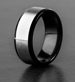 Men's Two-tone Titanium Brushed Finish Ring -Gift Promotion Store mk017023alt view3c