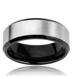 Men's Two-tone Titanium Brushed Finish Ring -Gift Promotion Store mk017023alt viewc