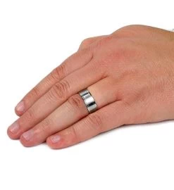 Men's Brushed Stainless Steel And Polished Grooved Ring (8mm) -Gift Promotion Store mk017040alt view2c