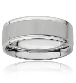 Men's Brushed Stainless Steel And Polished Grooved Ring (8mm) -Gift Promotion Store mk017040alt view3c