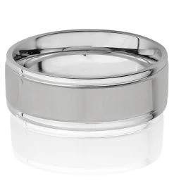 Men's Brushed Stainless Steel And Polished Grooved Ring (8mm) -Gift Promotion Store mk017040alt viewc