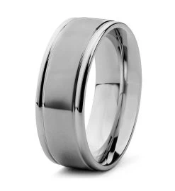 Men's Brushed Stainless Steel And Polished Grooved Ring (8mm) -Gift Promotion Store mk017040x 2