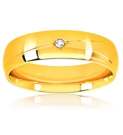Men's Polished Crystal Gold Plated Stainless Steel Ring (6mm) 8 Men's Polished Crystal Gold Plated Stainless Steel Ring (6mm) -Gift Promotion Store mk017059alt viewc