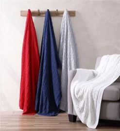 Oak 100% Cotton Cable Knitted 50" X 70" Throw -Gift Promotion Store mk017069alt view3c