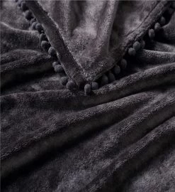 Walnut Flannel Pompom 50" X 70" Throw -Gift Promotion Store mk017070alt view2c