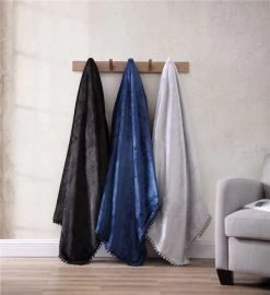 Walnut Flannel Pompom 50" X 70" Throw -Gift Promotion Store mk017070alt view3c