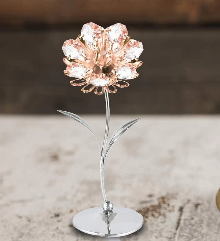 Chrome And Rose Plated Crystal Sunflower Figurine Ornament By Matashi 4 Chrome And Rose Plated Crystal Sunflower Figurine Ornament By Matashi - Image 2