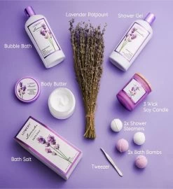 Lavender Body Care Gift Set, Handmade Self Care Kit, 15 Piece -Gift Promotion Store mk017253alt viewc