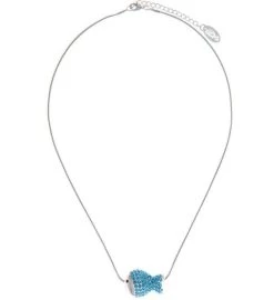 Rhodium Plated Necklace W/ Fish W/ 16" Chain & Crystal By Matashi -Gift Promotion Store mk017350alt viewc