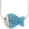 Rhodium Plated Necklace W/ Fish W/ 16" Chain & Crystal By Matashi -Gift Promotion Store mk017350x