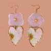 Pressed Pink Hydrangea And Daisy Heart Earrings
