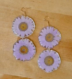 Pressed Purple Daisy Flower Earrings -Gift Promotion Store mk017369alt viewc