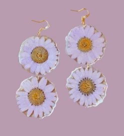 Pressed Purple Daisy Flower Earrings -Gift Promotion Store mk017369x 1