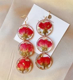 Pressed Rose Flower Dangle Earrings -Gift Promotion Store mk017486alt viewc 1