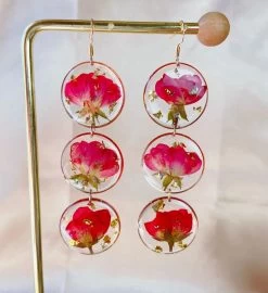 Pressed Rose Flower Dangle Earrings -Gift Promotion Store mk017486x 4