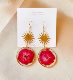 Pressed Red Rose Sun Dangle Earrings -Gift Promotion Store mk017490alt viewc