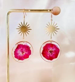 Pressed Red Rose Sun Dangle Earrings -Gift Promotion Store mk017490x 2