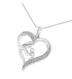 Silver Diamond Heart And Mother 18" Pendant Necklace 11 Silver Diamond Heart And Mother 18" Pendant Necklace -Gift Promotion Store mk017562alt view2c