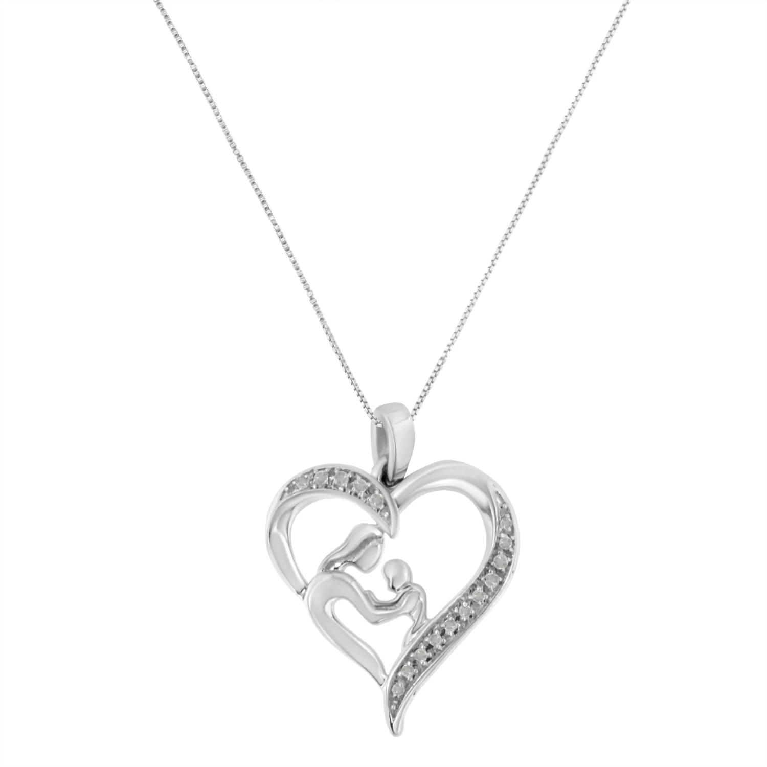 Silver Diamond Heart And Mother 18" Pendant Necklace 5 Silver Diamond Heart And Mother 18" Pendant Necklace - Image 3