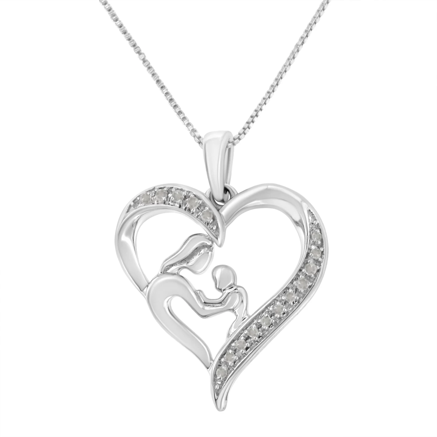 Silver Diamond Heart And Mother 18" Pendant Necklace 8 Silver Diamond Heart And Mother 18" Pendant Necklace - Image 6