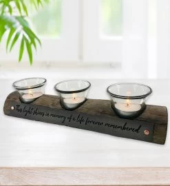 Forever Remembered Wooden Trio Tea Light Candle Holder And Match Set -Gift Promotion Store mk017597alt view2c