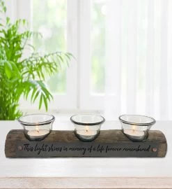 Forever Remembered Wooden Trio Tea Light Candle Holder And Match Set -Gift Promotion Store mk017597alt view3c