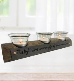 Forever Remembered Wooden Trio Tea Light Candle Holder And Match Set -Gift Promotion Store mk017597alt viewc