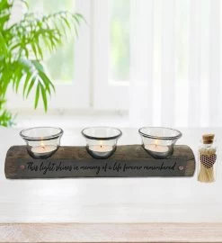Forever Remembered Wooden Trio Tea Light Candle Holder And Match Set -Gift Promotion Store mk017597x 2