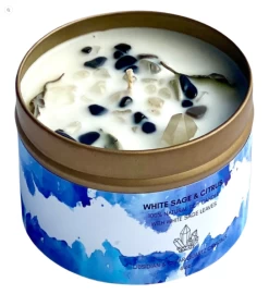 Crystal Infused Clear Quartz Soy Candle With White Sage Leaves -Gift Promotion Store mk017632x 2