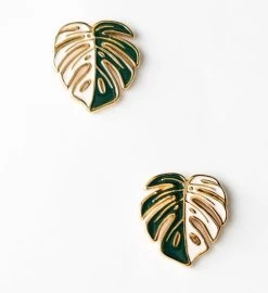 Variegated Monstera Albo Stud Earring 18k Gold -Gift Promotion Store mk017704alt viewc