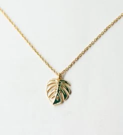 Variegated Monstera Albo Necklace 18k Gold -Gift Promotion Store mk017733alt view3c