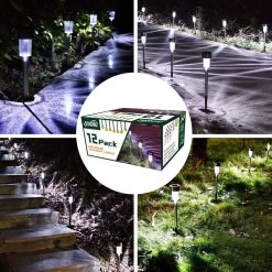 12 Pks Stainless Steel Solar Outdoor Pathway Led Lights - Cool White -Gift Promotion Store mk018725alt view2c