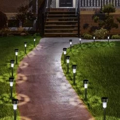 12 Pks Stainless Steel Solar Outdoor Pathway Led Lights - Cool White -Gift Promotion Store mk018725alt view3c